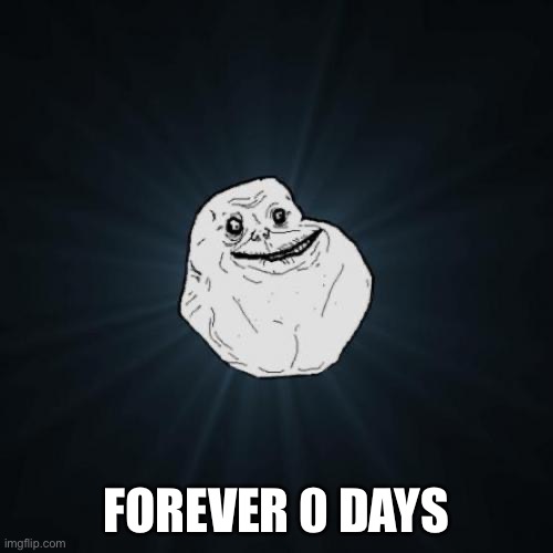 Forever Alone Meme | FOREVER 0 DAYS | image tagged in memes,forever alone | made w/ Imgflip meme maker