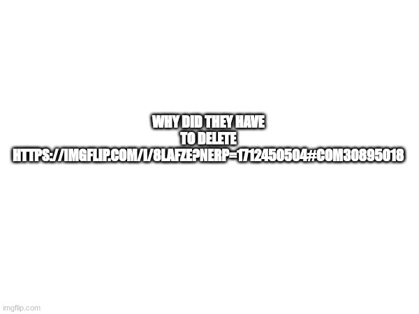 https://imgflip.com/i/8lafze?nerp=1712450504#com30895018 | WHY DID THEY HAVE TO DELETE
HTTPS://IMGFLIP.COM/I/8LAFZE?NERP=1712450504#COM30895018 | image tagged in m | made w/ Imgflip meme maker