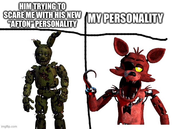 image tagged in him trying to scare me with his new afton personality | made w/ Imgflip meme maker
