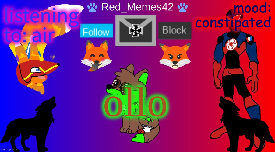 ollo | mood: constipated; listening to: air; ollo | image tagged in red_memes42 announcement | made w/ Imgflip meme maker