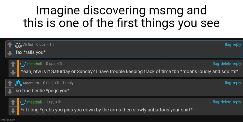 Imagine discovering msmg and this is one of the first things you see | made w/ Imgflip meme maker