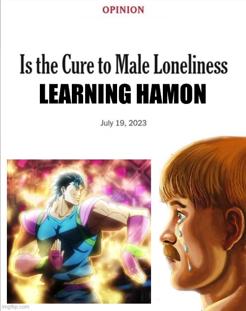 Is the cure to male loneliness image template | LEARNING HAMON | image tagged in is the cure to male loneliness image template,memes,jojo's bizarre adventure,shitpost,animeme,lol | made w/ Imgflip meme maker