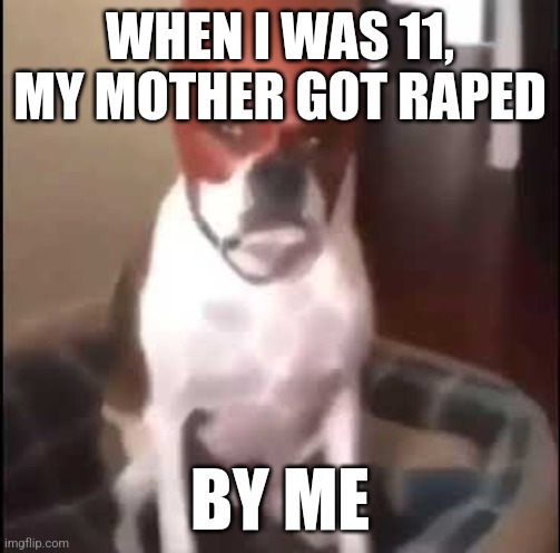 daredevil dog | WHEN I WAS 11, MY MOTHER GOT RAPED; BY ME | image tagged in daredevil dog | made w/ Imgflip meme maker