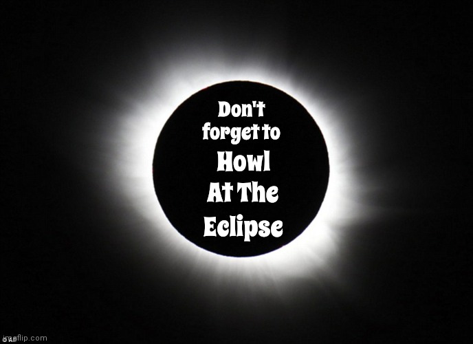 Why Not?  You Are An Animal Afterall | Don't forget to; Howl; At The; Eclipse | image tagged in solar eclipse,howl,eclipse,inside you there are two wolves,love life on earth,memes | made w/ Imgflip meme maker