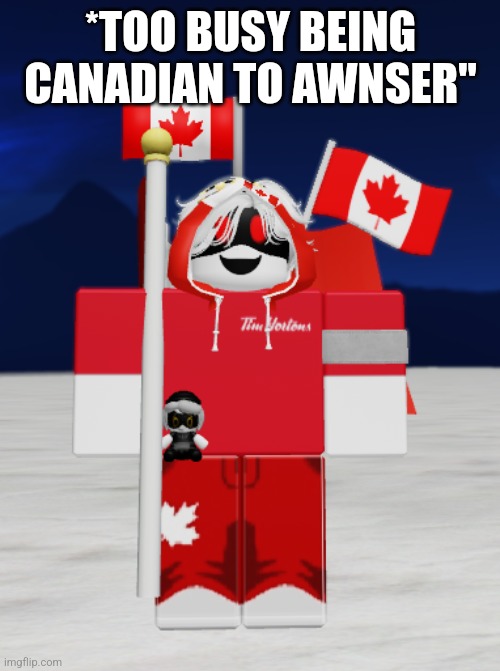 *TOO BUSY BEING CANADIAN TO AWNSER" | made w/ Imgflip meme maker