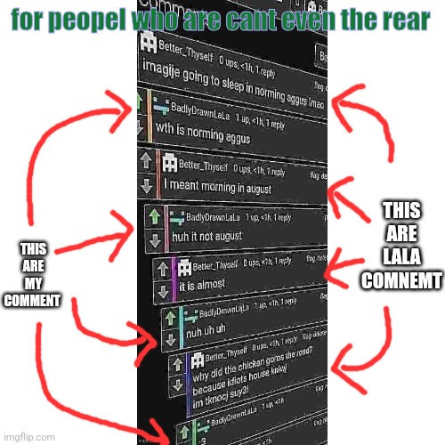 for peopel who are cant even the rear; THIS ARE MY COMMENT; THIS ARE LALA COMNEMT | made w/ Imgflip meme maker