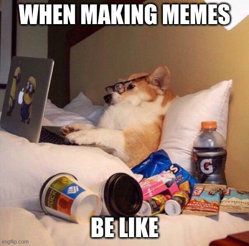 Lazy dog in bed | WHEN MAKING MEMES; BE LIKE | image tagged in lazy dog in bed | made w/ Imgflip meme maker