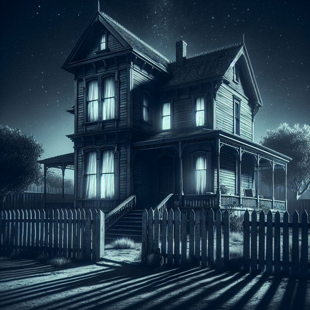 High Quality old boarded up house with picket fence (night time) Blank Meme Template