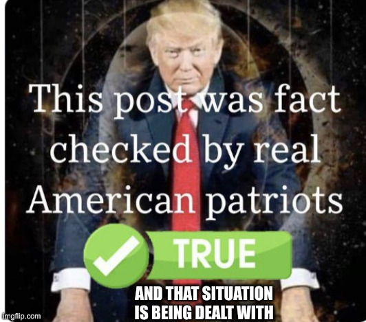 Real american patriot check | AND THAT SITUATION IS BEING DEALT WITH | image tagged in real american patriot check | made w/ Imgflip meme maker