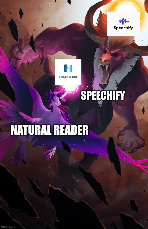 Natural Reader vs Speechify | SPEECHIFY; NATURAL READER | image tagged in twilight vs tirek,jpfan102504 | made w/ Imgflip meme maker