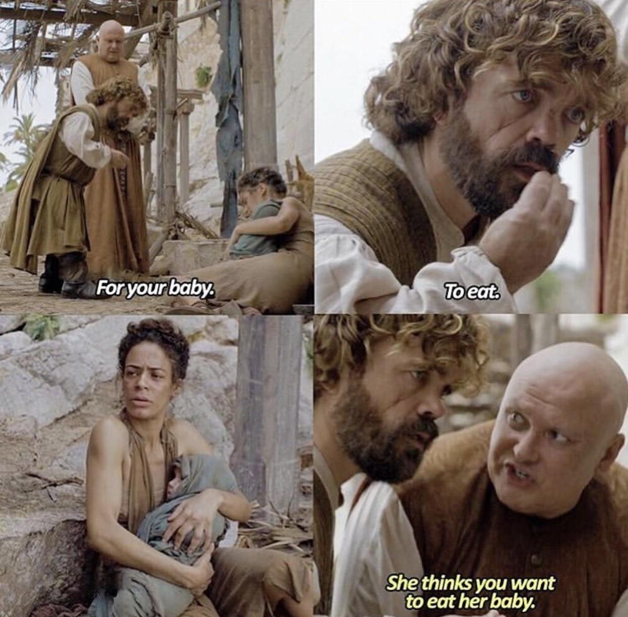 High Quality Tyrion Varys baby eat Blank Meme Template
