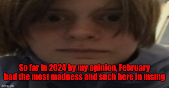 It was crazy | So far in 2024 by my opinion, February had the most madness and such here in msmg | image tagged in darthswede silly serious face | made w/ Imgflip meme maker