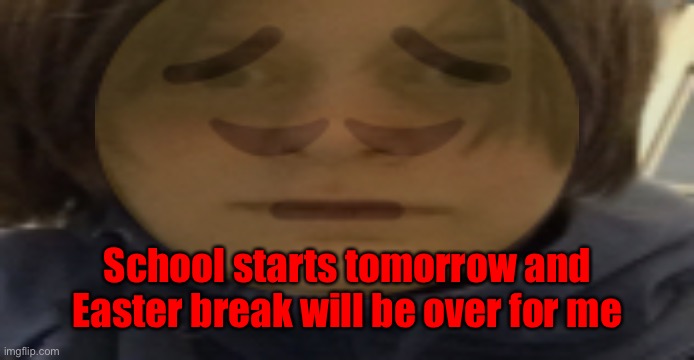 I hate my school | School starts tomorrow and Easter break will be over for me | image tagged in darthswede silly serious face | made w/ Imgflip meme maker