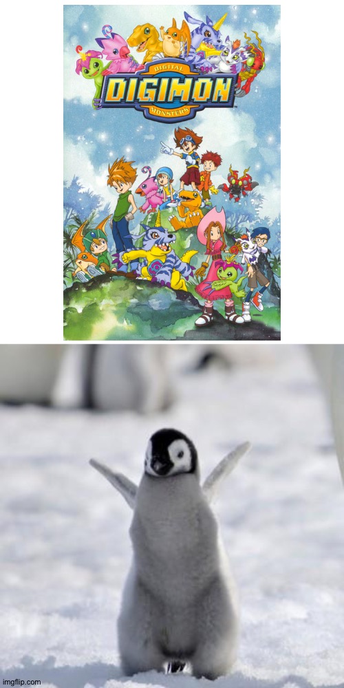 Even Penguins love Digimon | image tagged in happy penguin | made w/ Imgflip meme maker
