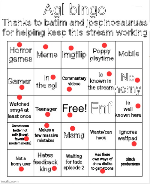 Official agl bingo | image tagged in official agl bingo | made w/ Imgflip meme maker