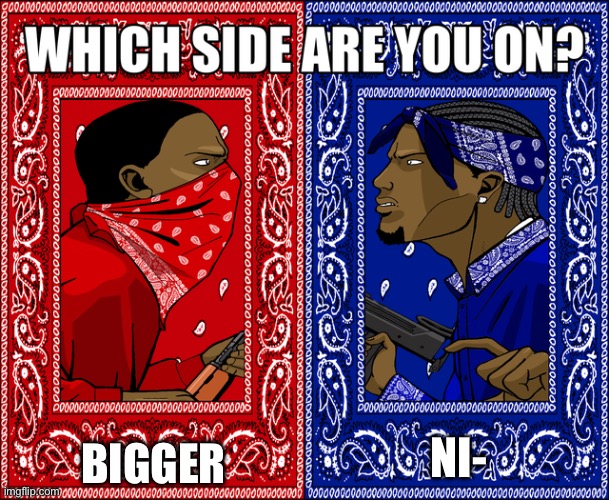 WHICH SIDE ARE YOU ON? | BIGGER; NI- | image tagged in which side are you on | made w/ Imgflip meme maker