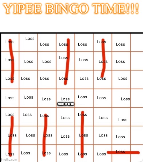 Loss bingo | YIPEE BINGO TIME!!! MADE BY BEAN | image tagged in loss bingo | made w/ Imgflip meme maker