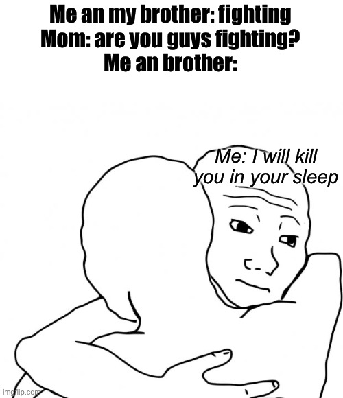 Siblings | Me an my brother: fighting
Mom: are you guys fighting?
Me an brother:; Me: I will kill you in your sleep | image tagged in memes,i know that feel bro | made w/ Imgflip meme maker