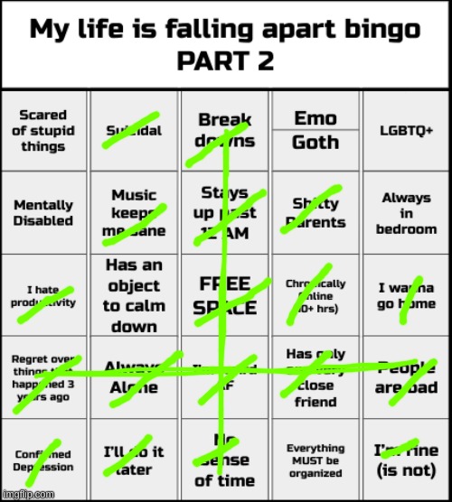 boowomp | image tagged in my life is falling apart bingo part 2 | made w/ Imgflip meme maker