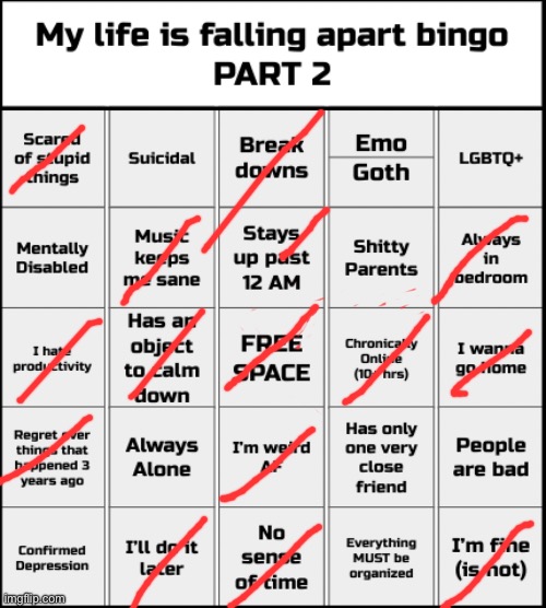 I win guys | image tagged in my life is falling apart bingo part 2 | made w/ Imgflip meme maker