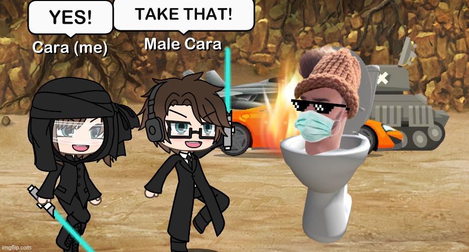 Male Cara is the Cameraman and Cara is the TV woman. And they're defeating the Skibidi Deikmann Toilet | image tagged in pop up school 2,pus2,x is for x,male cara,cara,skibidi toilet | made w/ Imgflip meme maker