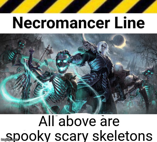 Necromancer Line | All above are spooky scary skeletons | image tagged in necromancer line | made w/ Imgflip meme maker