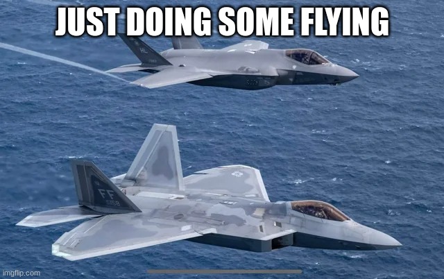 f22 raptors | JUST DOING SOME FLYING | image tagged in f22 raptors | made w/ Imgflip meme maker