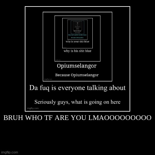 BRUH WHO TF ARE YOU LMAOOOOOOOOO | | image tagged in funny,demotivationals | made w/ Imgflip demotivational maker