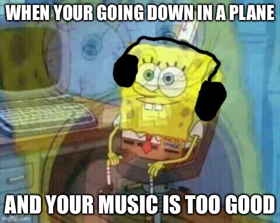 Plane | WHEN YOUR GOING DOWN IN A PLANE; AND YOUR MUSIC IS TOO GOOD | image tagged in spongebob panic inside | made w/ Imgflip meme maker