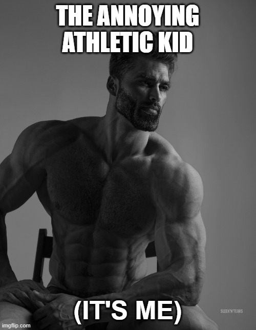 Giga Chad | THE ANNOYING ATHLETIC KID (IT'S ME) | image tagged in giga chad | made w/ Imgflip meme maker