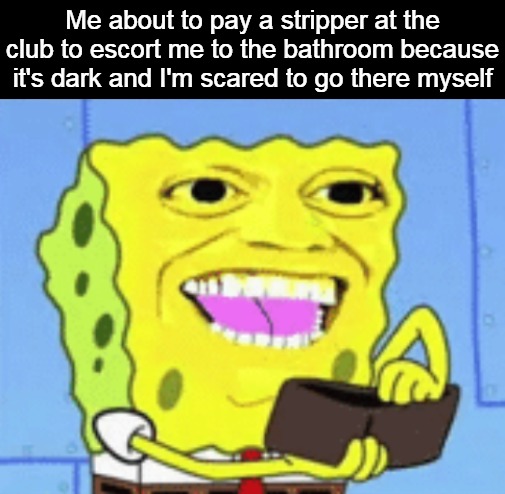 Spongebob Money | Me about to pay a stripper at the club to escort me to the bathroom because it's dark and I'm scared to go there myself | image tagged in spongebob money,meme,memes,dank memes | made w/ Imgflip meme maker