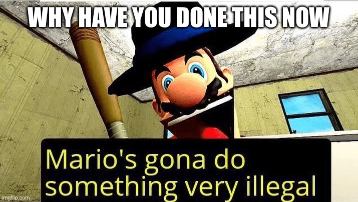 Mario’s gonna do something very illegal | WHY HAVE YOU DONE THIS NOW | image tagged in mario s gonna do something very illegal | made w/ Imgflip meme maker