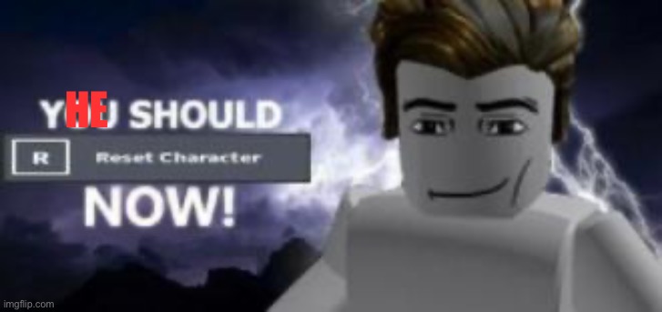 you should reset  character NOW! | HE | image tagged in you should reset character now | made w/ Imgflip meme maker