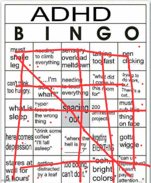 adhd bingo | image tagged in adhd bingo | made w/ Imgflip meme maker