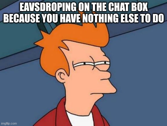 Futurama Fry Meme | EAVSDROPING ON THE CHAT BOX BECAUSE YOU HAVE NOTHING ELSE TO DO | image tagged in memes,futurama fry | made w/ Imgflip meme maker