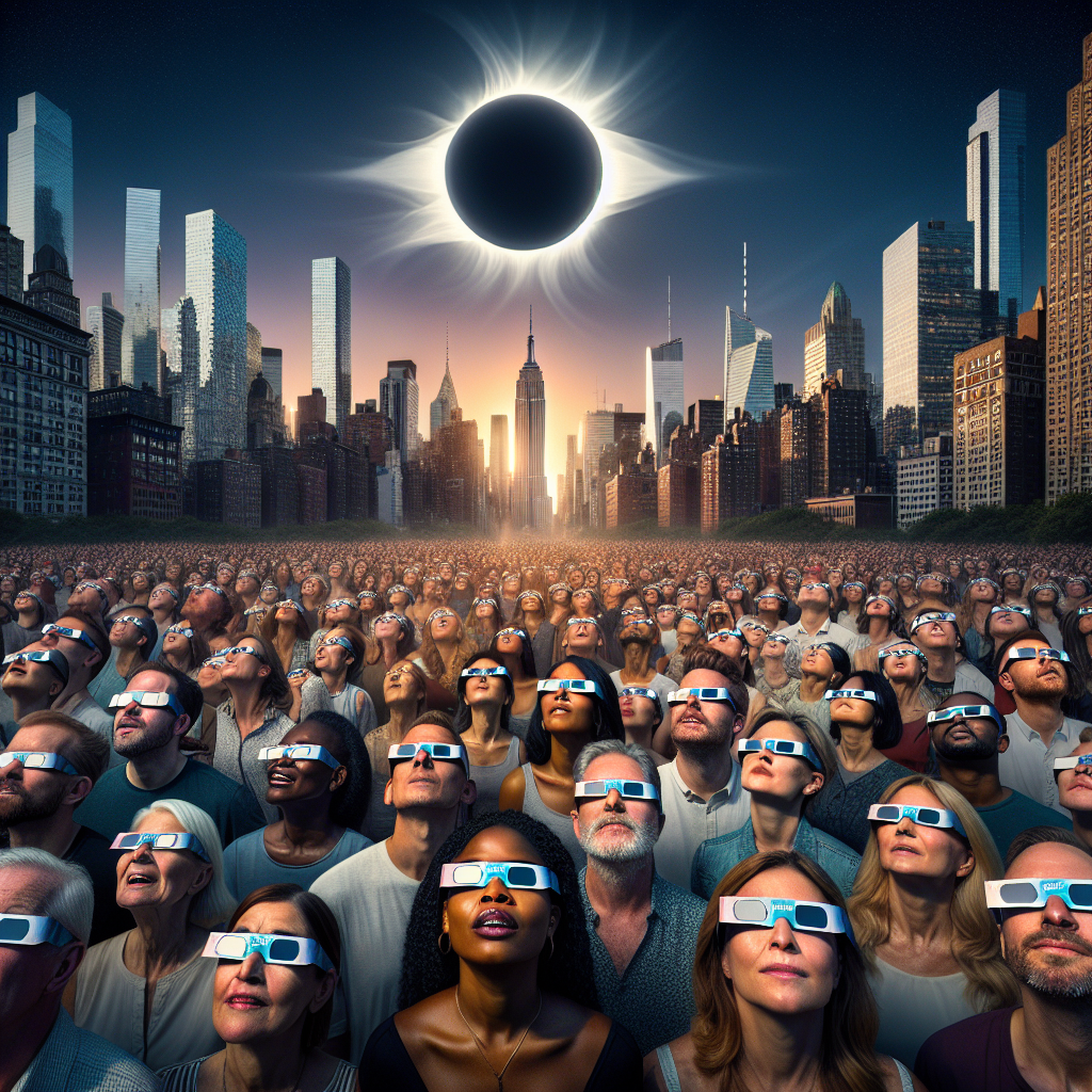 High Quality Crowd Watching Solar Eclipse Over Manhattan Blank Meme Template