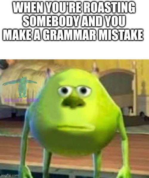 Ruined | WHEN YOU'RE ROASTING SOMEBODY AND YOU MAKE A GRAMMAR MISTAKE | image tagged in monsters inc | made w/ Imgflip meme maker