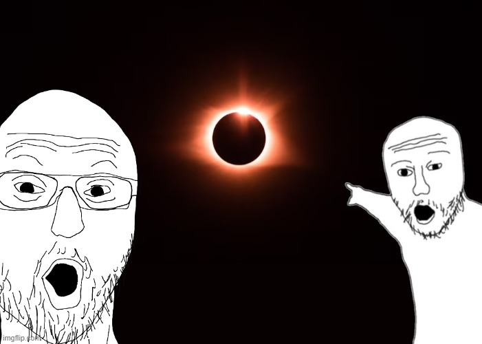 Solar Eclipse Meme | image tagged in solar eclipse,memes,eclipse,sun,moon,soyjak pointing | made w/ Imgflip meme maker