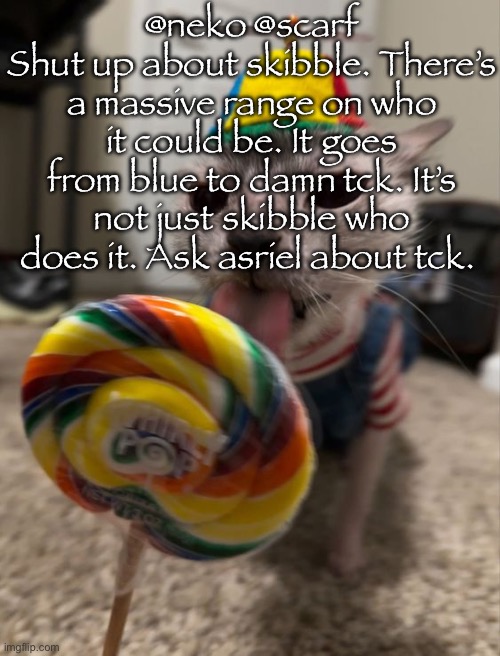 Because if memory serves me right tck told asriel to kill themselves due to being trans. | @neko @scarf
Shut up about skibble. There’s a massive range on who it could be. It goes from blue to damn tck. It’s not just skibble who does it. Ask asriel about tck. | image tagged in silly goober | made w/ Imgflip meme maker