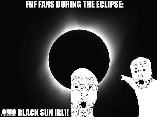 fnf faker/exe joke | FNF FANS DURING THE ECLIPSE:; OMG BLACK SUN IRL!! | image tagged in funny,memes,fnf | made w/ Imgflip meme maker