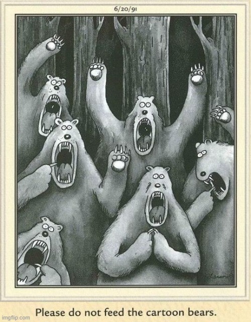 Hungry Bears are faking it | image tagged in vince vance,cartoons,bears,animals,the far side,comics | made w/ Imgflip meme maker