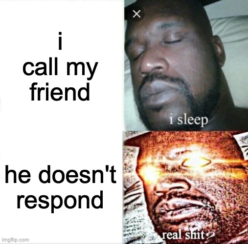 Sleeping Shaq | i call my friend; he doesn't respond | image tagged in memes,sleeping shaq | made w/ Imgflip meme maker