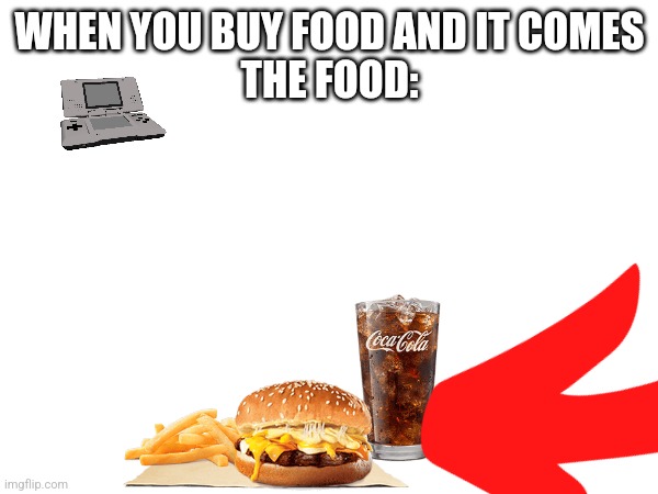 WHEN YOU BUY FOOD AND IT COMES
THE FOOD: | made w/ Imgflip meme maker