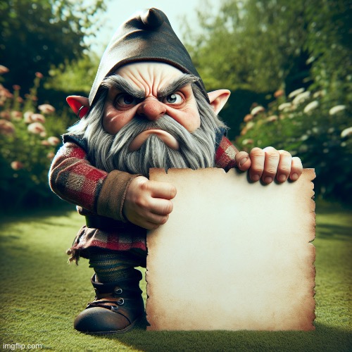 Gnome with sign Blank Meme Template