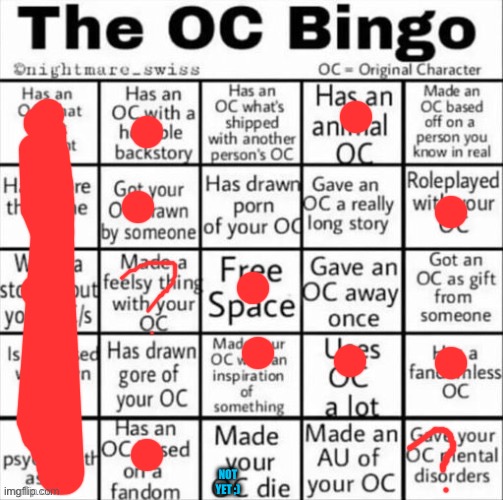 :D | NOT YET ;) | image tagged in the oc bingo | made w/ Imgflip meme maker