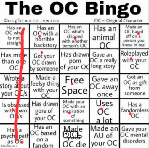 Some OCs have not been introduced yet | SOON… | image tagged in the oc bingo | made w/ Imgflip meme maker