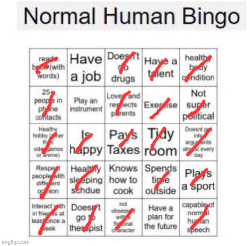 Normal human bingo | image tagged in normal human bingo | made w/ Imgflip meme maker