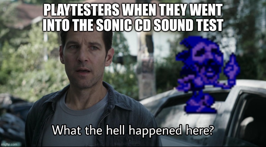 What the hell happened here | PLAYTESTERS WHEN THEY WENT INTO THE SONIC CD SOUND TEST | image tagged in what the hell happened here | made w/ Imgflip meme maker