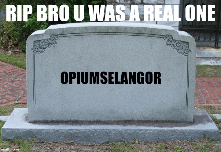 I am now moquitoselangor in his honor | RIP BRO U WAS A REAL ONE; OPIUMSELANGOR | image tagged in gravestone | made w/ Imgflip meme maker