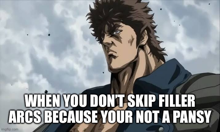 WHEN YOU DON’T SKIP FILLER ARCS BECAUSE YOUR NOT A PANSY | image tagged in anime,filler,weebs,fist of the north star | made w/ Imgflip meme maker